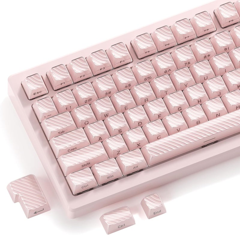 HITIME XVX Keycaps, Cute Pink Crystal Jelly Keycaps 75 65 60 100 Percent, Custom Side Printed Key caps for ANSI/ISO Layout 61/68/84/87/98/104 Gaming Mechanical Keyboard, OEM Profile 136 Keys - Image 1
